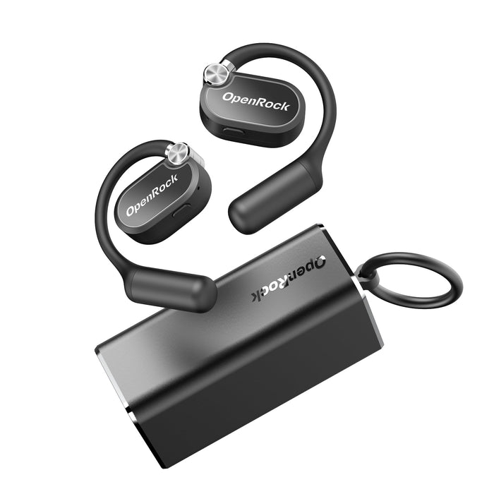 OneOdio OpenRock X - Open Ear True Wireless Headphones Sports-ørepropper, Bluetooth 5.3, sterk bass, 4-Mic ENC, oppgraderte justerbare silisium-ørekroker, 48 timers spilletid, svettebestandig, smart app, kompatibel med iPhone og Android