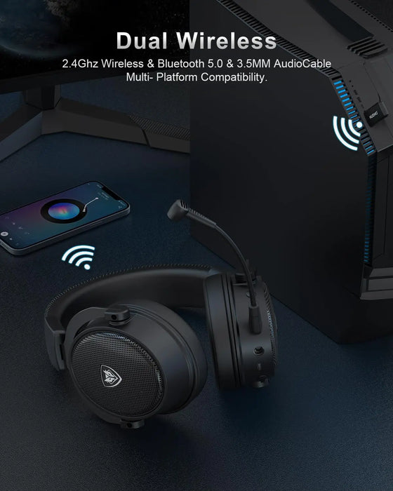 NUBWO® G-serien - Trådløst gaming-headset med 2,4 GHz & Bluetooth 5.3-teknologi, støjreducerende mikrofon og stereolyd - Kompatibel med PS5 / PS4 / PC / Computer / Telefon / XBOX / Switch