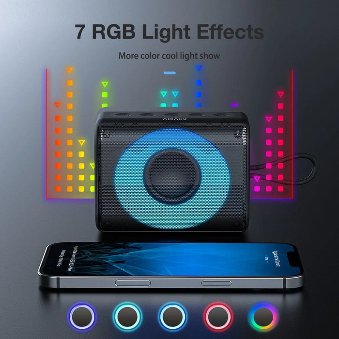 AirAux Portable Mini Speaker - 7 RGB Light Modes - Immersive 10W 360° Stereo - Large 2000mAh Battery - Bluetooth 5.1 - Black - Shopsta EU