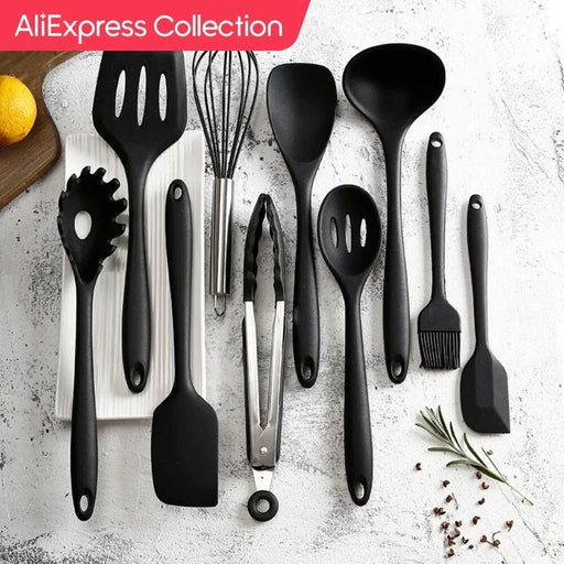 AliExpress Collection 10 PCS Silicone Cookware Set Kitchen Cooking Tools Baking Tools Tableware Silicone Shovel Spoon Scraper - Shopsta EU