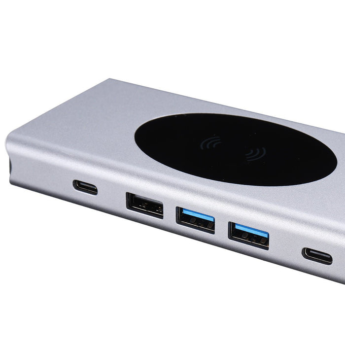 Basix 13-in-1 Docking Station - Triple Display USB-C Hub with USB 3.0, USB-C 2.0, 15W Wireless Charger, 100W Type-C PD, Dual 4K HDMI, VGA, 3.5mm Audio Jack, RJ45, and Memory Card Readers - Ultimate Connectivity Solution for Professionals - Shopsta EU