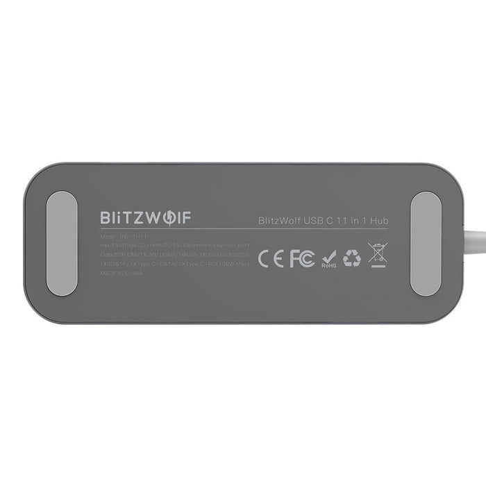 BlitzWolf BW-TH11 - 11-in-1 USB-C Data Hub, Dual 4K HDMI, 1080P VGA, USB3.0, USB2.0, 1000Mbps RJ45 LAN, SD/TF Card Slots - Up to 100W Type-C PD Charging for Professionals - Shopsta EU