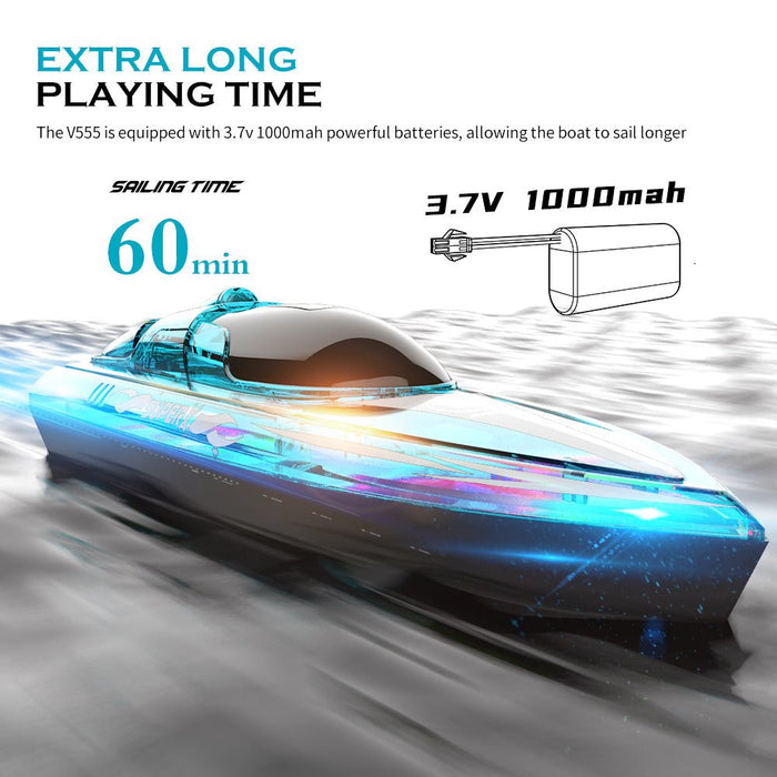 Flytec V555 2.4G 4CH - RC Boat with LED Lighting & Mini Shipping Models for Pools & Lakes - Fun Kids & Children Toy with 60 Minutes Playtime - Shopsta EU