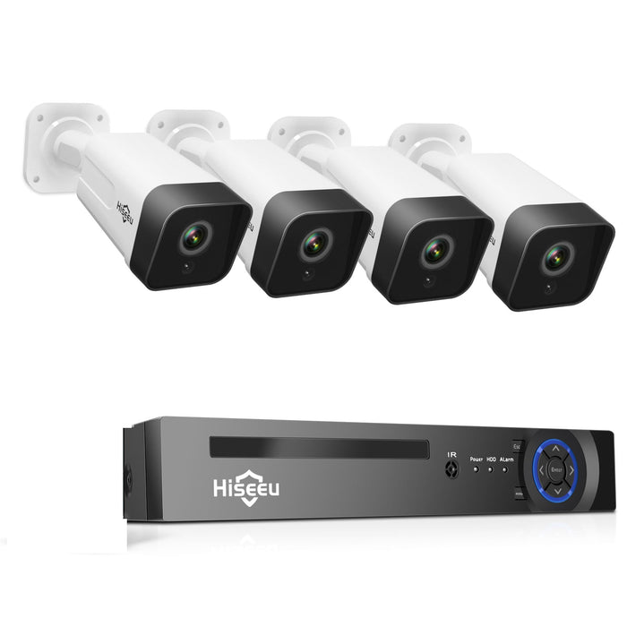 Hiseeu 8CH 5MP NVR Camera System - 4Pcs POE H.265+ IP Security Cameras, Audio, Night Vision 10m, IP66 Waterproof, Onvif - Ideal for Home and Business Security - Shopsta EU