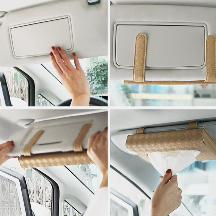 Leather Car Storage Bag - Multifunctional Visor Cover, Card and License Holder, Hanging Tissue Bag, Glasses Folder - Ideal for Keeping Car Organized - Shopsta EU