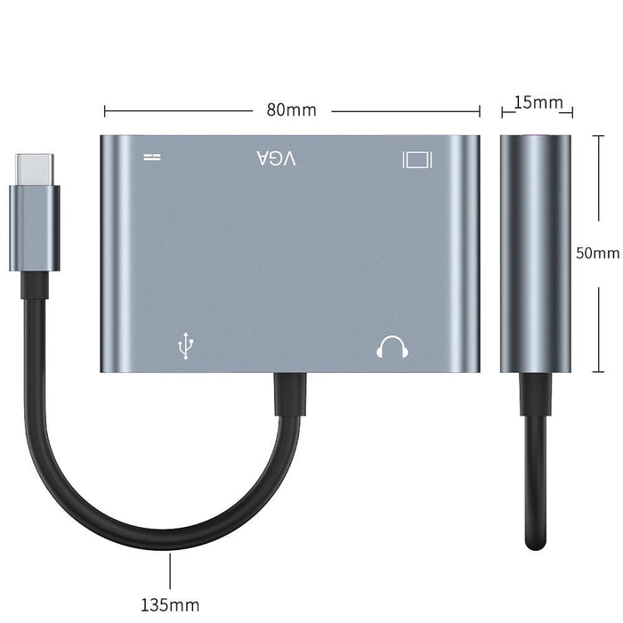 Mechzone BYL-2002 - 5-in-1 USB-C Docking Station Hub with USB 3.0, 100W PD, 4K HDMI-Compatible, 1080P VGA, 3.5mm Audio - Perfect for PC, Computer, and Laptop Users - Shopsta EU