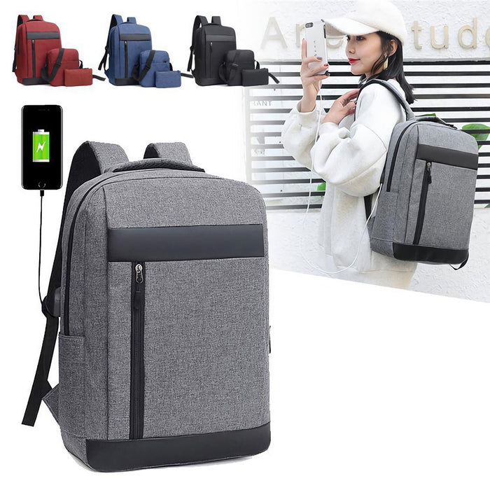 Men's 3Pcs Backpack Set - USB Charging Laptop Bag, Multifunctional Casual Travel, School Backpack for Men and Women - Shopsta EU